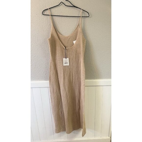 ONIA Dress Womens L Open Knit Linen Textured Swim Neutral Coverup Sweater NEW - Picture 7 of 15